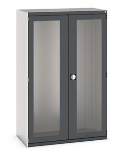 cubio cupboard with window doors. WxDxH: 1300x650x2000mm. RAL 7035/5010 or selected Bott Cubio Window Clear Door Cupboards